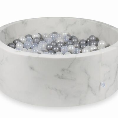 Piscina de bolas de mármol con 500 bolas de nácar, transparente, plateadas - 115 x 40 cm - redonda