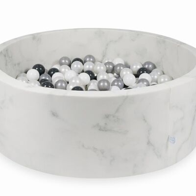 Piscina de bolas de mármol con 500 bolas de nácar, blanco y plateado - 115 x 40 cm - redonda