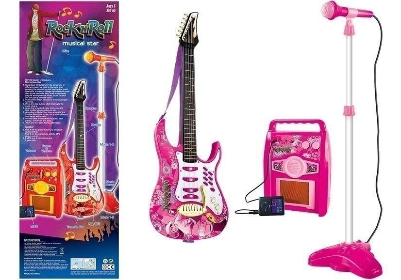 Children's guitar - with amplifier and microphone - pink