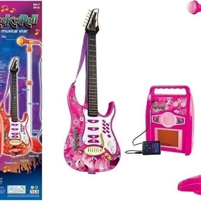 Children's guitar - with amplifier and microphone - pink