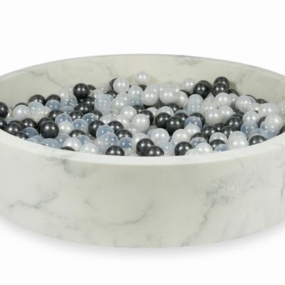 Biglia in marmo con 600 madreperle di grafite metallizzata e palline trasparenti - 130 x 30 cm - rotonda