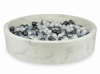 Marbre de piscine à boules avec 600 nacres de graphite métallisé et boules transparentes - 130 x 30 cm - ronde