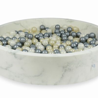 Piscina de bolas de mármol con 600 bolas doradas, plateadas y iridiscentes - 130 x 30 cm - redonda