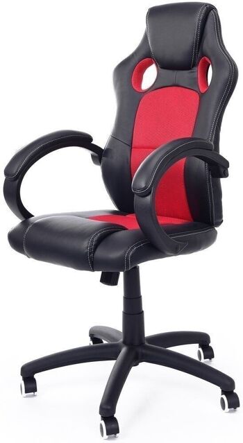 Chaise de bureau en cuir artificiel noir & rouge - réglable - avec accoudoirs