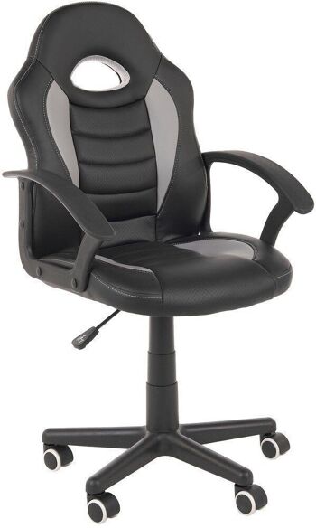 Chaise de bureau en cuir artificiel noir et gris - avec accoudoirs et réglage en hauteur
