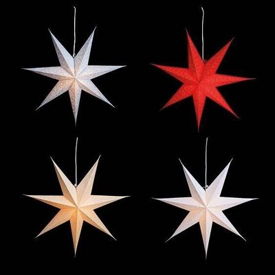 Light star with 7 points made of paper/cardboard red, white, silver, cream 4-fold, (W/H/D) 60x19x60cm