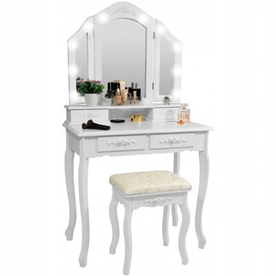 Dressing table - with mirror - light and stool - 75x40x140 cm - white