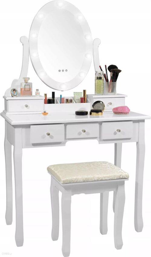 Achat Coiffeuse en bois blanche - avec miroir éclairé par LED - avec  tabouret assorti - 80x40x137 cm en gros