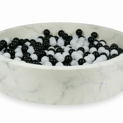 Piscina de bolas de mármol con 600 bolas blancas y negras - 130 x 30 cm - redonda