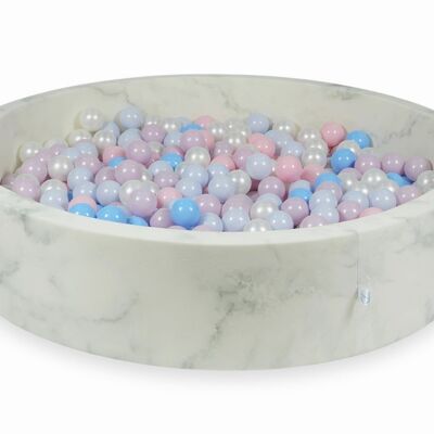 Piscina de bolas de mármol con 600 bolas rosa claro, nácar y azul claro - 130 x 30 cm - redonda