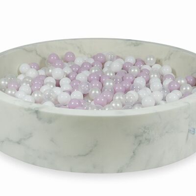 Piscina de bolas de mármol con 600 bolas de color rosa claro, nácar y blanco - 130 x 30 cm - redonda