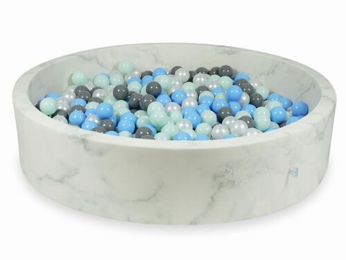 Ballenbak marmer met 600 mint, parelmoer, lichtblauw, grijze ballen - 130 x 30 cm - rond