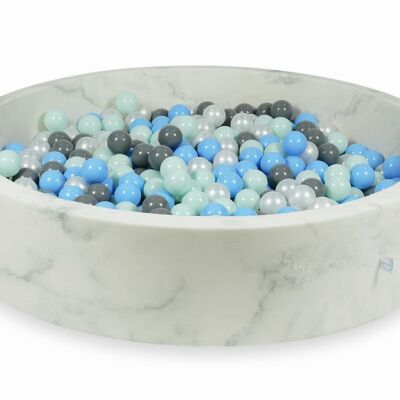 Ball pit marble with 600 mint, mother of pearl, light blue, gray balls - 130 x 30 cm - round