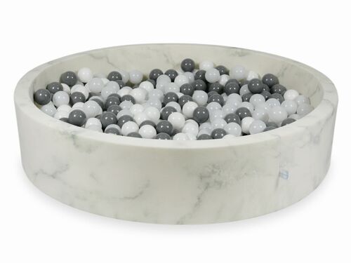 Ballenbak marmer met 600 wit, grijze, donkergrijze ballen - 130 x 30 cm - rond