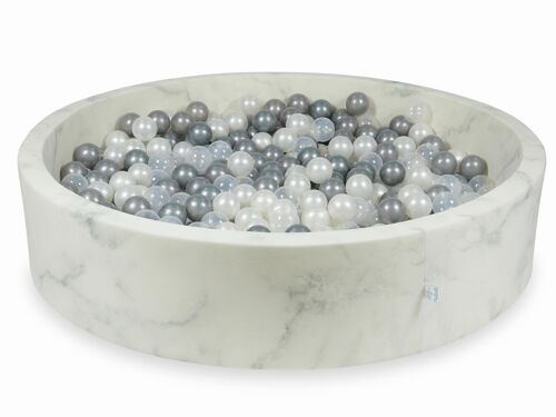Ballenbak marmer met 600 parelmoer, transparant, zilveren ballen - 130 x 30 cm - rond