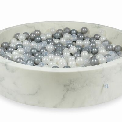 Piscina de bolas de mármol con 600 bolas de nácar, transparente, plateadas - 130 x 30 cm - redonda