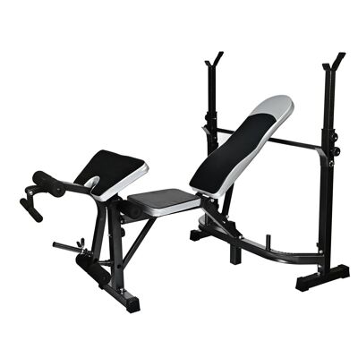 Sports bench - multifunctional - fully adjustable - for weights - black & gray