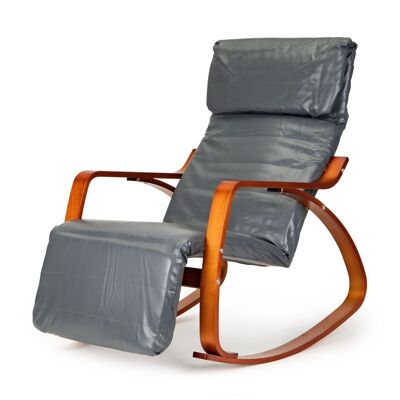 Schaukelstuhl Relaxsessel - ECO-Leder grau - verstellbare Fußstütze
