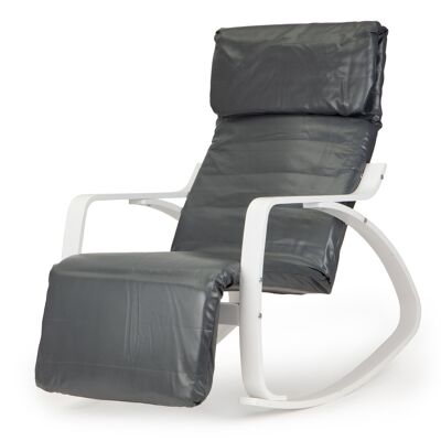 Mecedora sillón relax con reposapiés - ecopiel gris con blanco