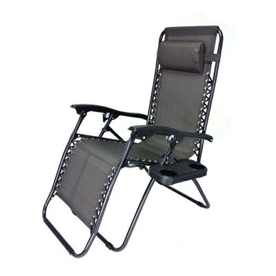 Foldable garden lounger - with headrest and cupholder - gray