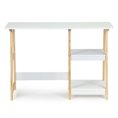 Bureau - table d'appoint - avec 2 étagères - 110x40x76 cm - blanc
