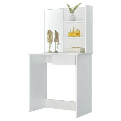 Dressing table with mirror and storage shelves - white - 75x40x141 cm
