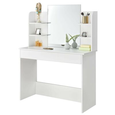 Coiffeuse en bois - blanc moderne - avec miroir et tiroir - 108x40x142 cm