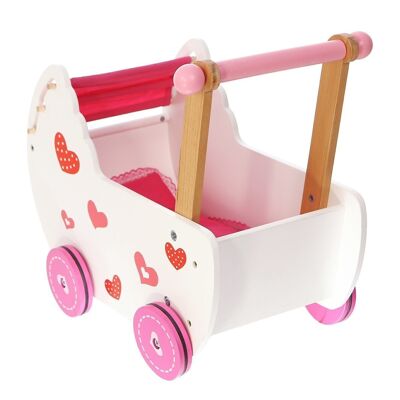 Puppenwagen aus Holz - rosa Herzen - 42x27x48 cm