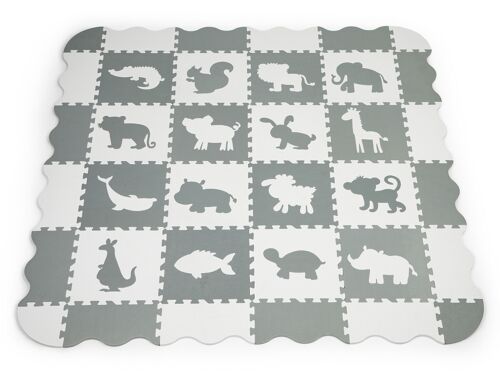 Speelmat puzzelmat - dieren - 154x154 cm - grijs