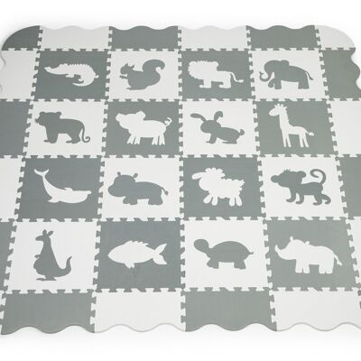 Tapis de jeu puzzle - animaux - 154x154 cm - gris