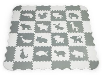 Tapis de jeu puzzle - animaux - 154x154 cm - gris