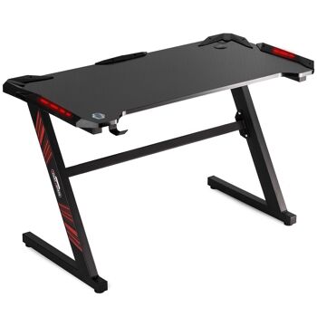 Bureau gamer 120x60x75 cm noir avec éclairage LED - encoche