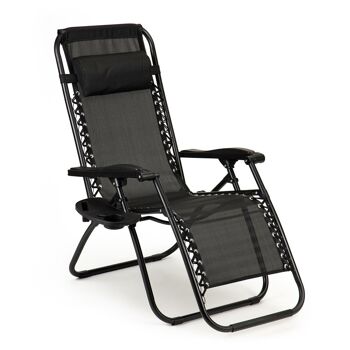 Bain de soleil - chaise de jardin noir - Zero Gravity - réglable