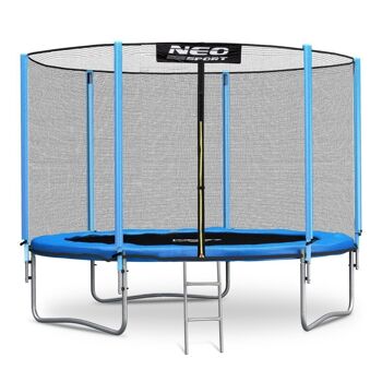 Trampoline - 252 cm - bleu - avec échelle et filet de bord extérieur - jusqu'à 120 kg