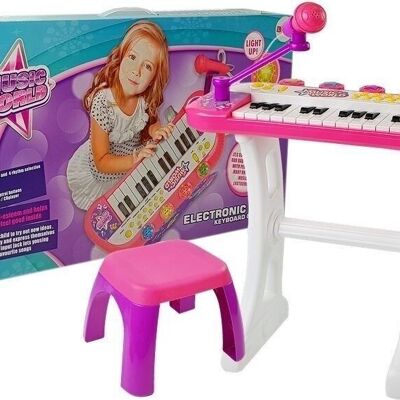 Ensemble clavier pour enfants - avec microphone et tabouret - rose
