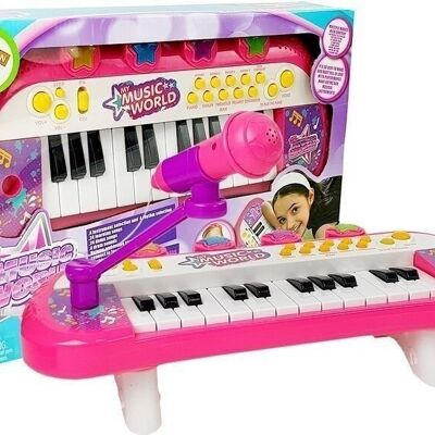 Teclado de piano de juguete - entrada USB - micrófono - rosa