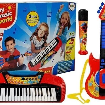 Music set with guitar, keyboard & microphone