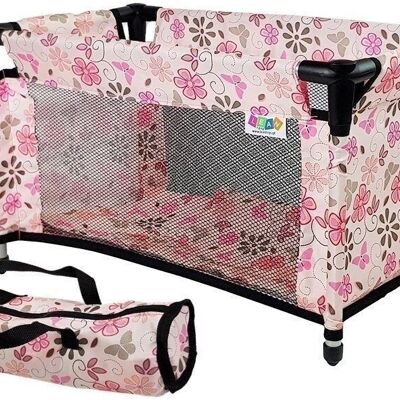 Doll bed with accessories - Pink flowers - 52.5 x 30.5 x 32 cm