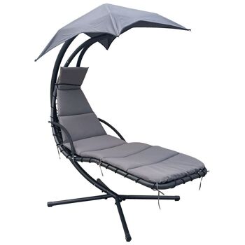 Chaise de jardin transat avec pare-soleil - 190x205x105 cm - gris