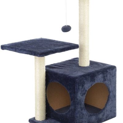 Scratching post - 44x33x71 cm - with cat house - gray-blue