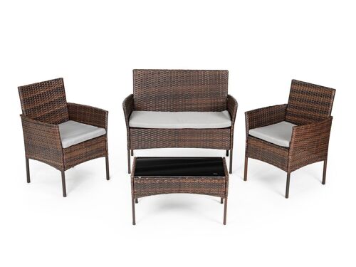 Tuinmeubel set bruin - Polyrotan  tafel, bank en 2 fauteuils