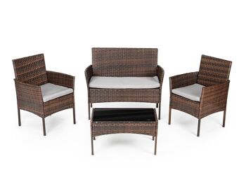 Salon de jardin marron - Table, canapé et 2 fauteuils en polyrotin