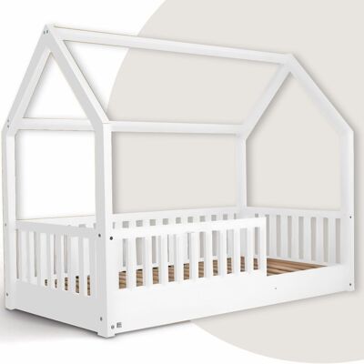 Hausbett 100x200 cm weißes Kinderbett mit Lattenrost