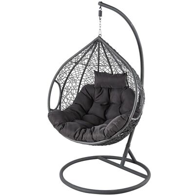 Hanging chair XXL - with frame + cushions - gray - 105x105x197 cm