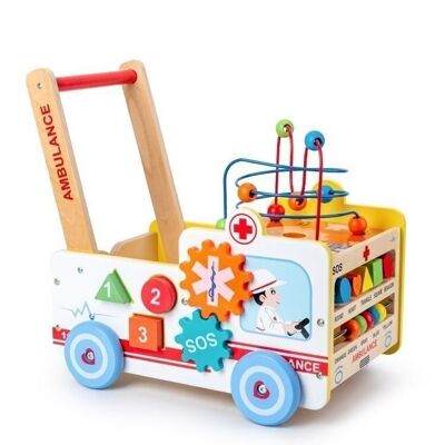 Wooden ambulance walker with play puzzle