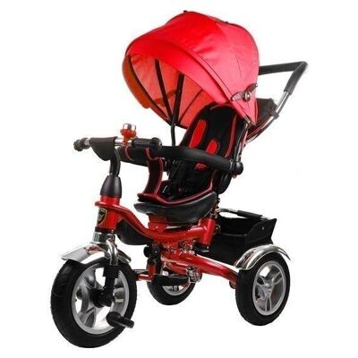 Tricycle - foldable - with push bar and sun canopy - red