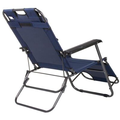 Sun lounger garden chair adjustable with headrest - navy blue