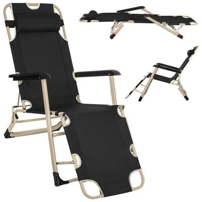 Garden chair lounger 2-in-1 with headrest - black