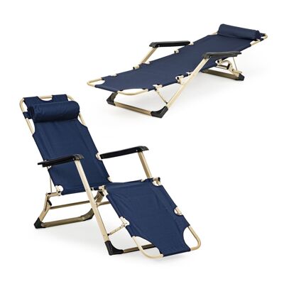 Garden lounger - 2in1 - headrest - navy blue - garden chair