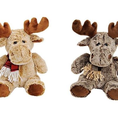 Moose sitting made of plush brown 2-fold